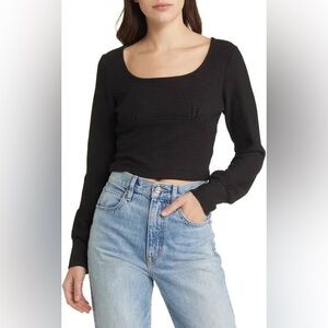 Band of the Free Black Ribbed Crop Knit Long Sleeve Top - Women’s